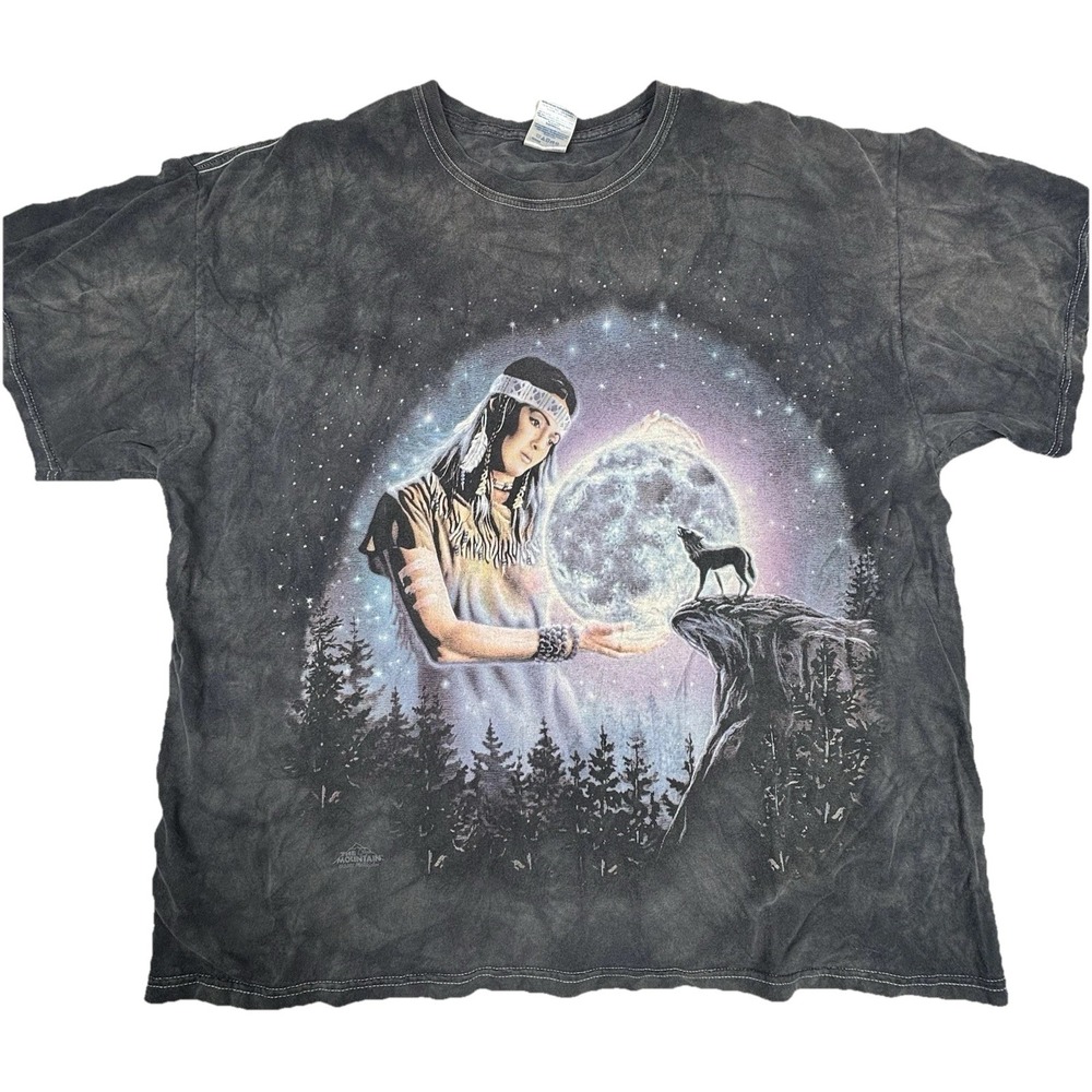 Native American Shirt XL Mountain 90s Retro Howling Wolf Moon‎ Distressed